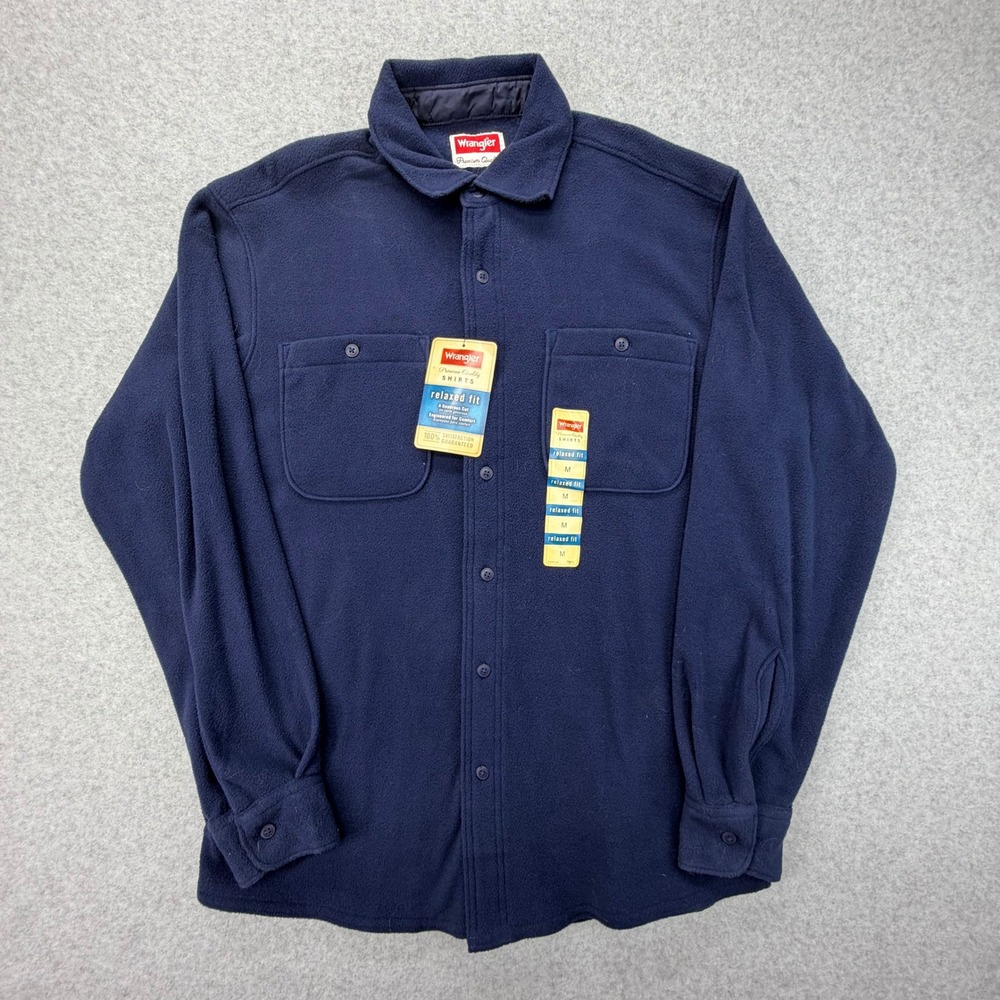 Wrangler Mens Relaxed Fit Fleece Long‎ Sleeve Button Up Shirt Navy Blue M